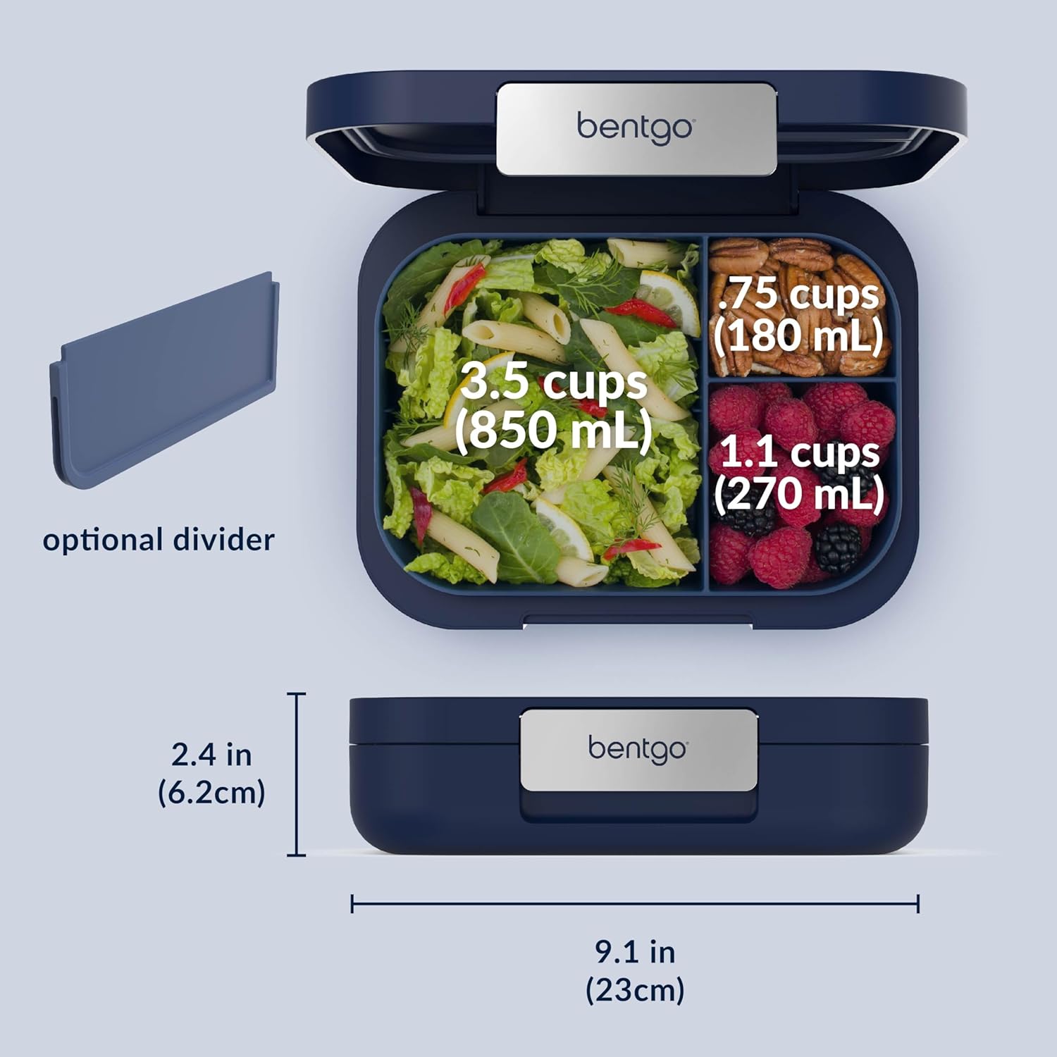 Bentgo® Modern - Leak-Resistant Bento Lunch Box For Adults, Teens, & Larger Appetites; Reusable BPA-Free Meal Prep Container with 3 or 4 Compartments, Dishwasher/Microwave Safe; 5 Cups (Navy) - Image 6