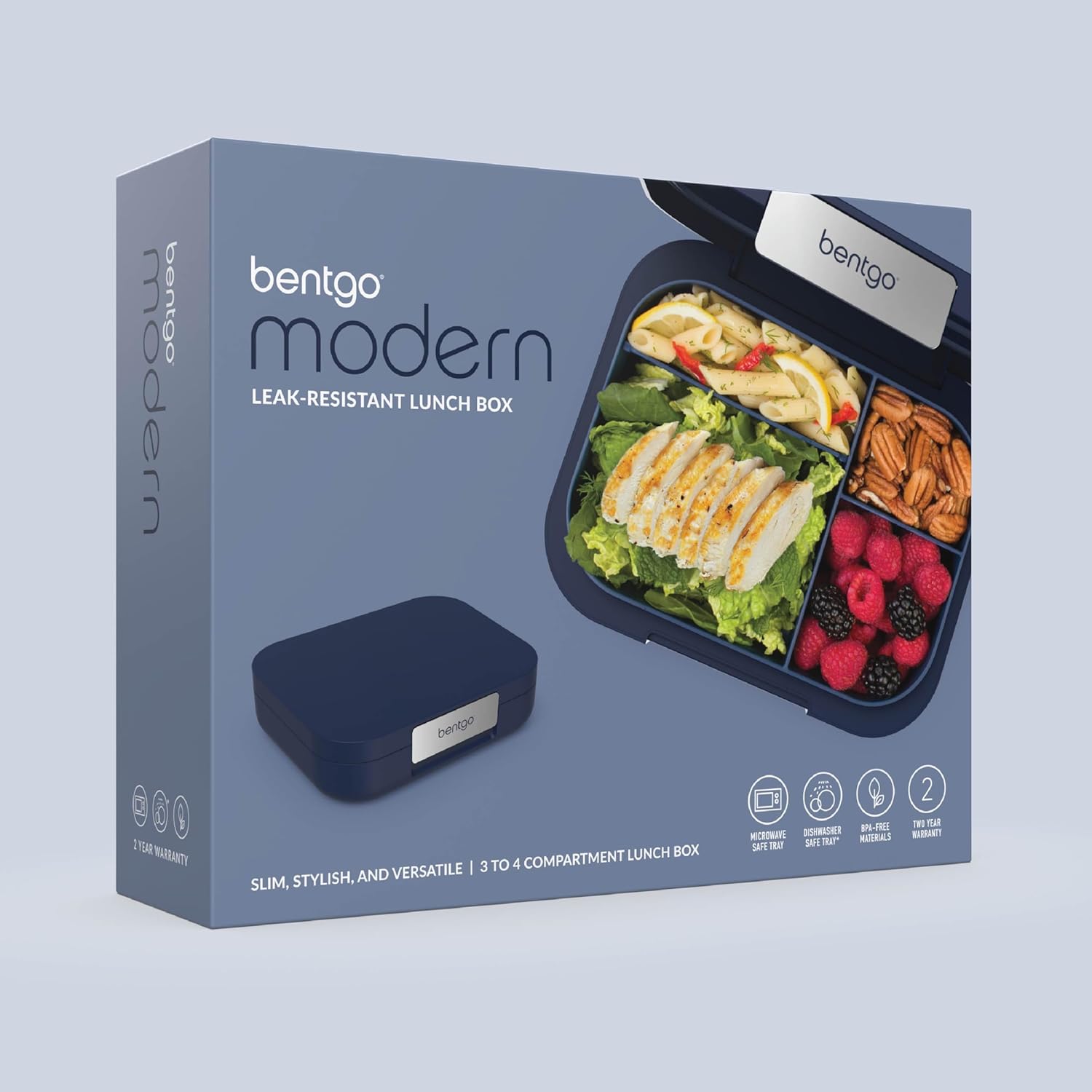 Bentgo® Modern - Leak-Resistant Bento Lunch Box For Adults, Teens, & Larger Appetites; Reusable BPA-Free Meal Prep Container with 3 or 4 Compartments, Dishwasher/Microwave Safe; 5 Cups (Navy) - Image 8