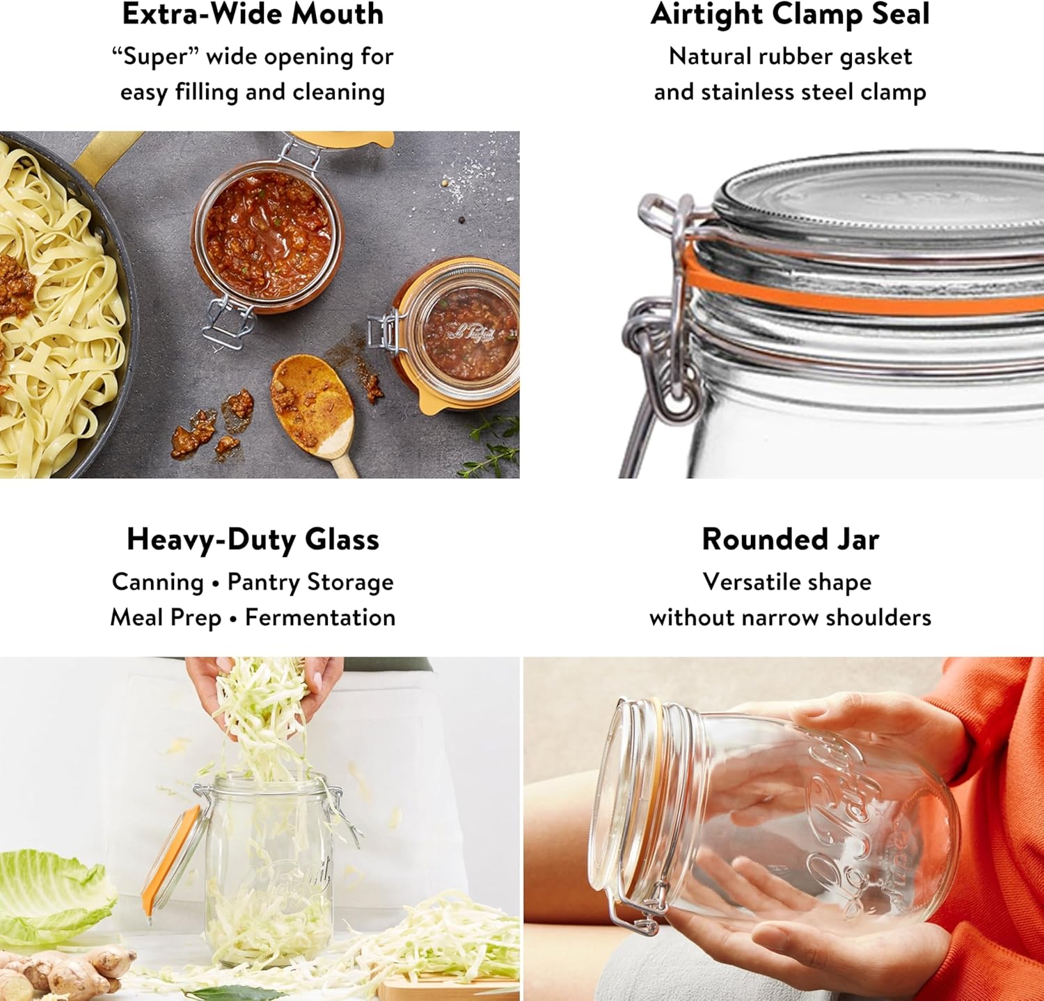 Le Parfait Super Jar 500mL (16oz) French Glass Preserving Jar w/Airtight Rubber Seal & Wire Bail Closure - BPA-Free Canning Jar for Pickles, Fruit, Sauce & Food Storage - Made in France Since 1930 4PK - Image 3