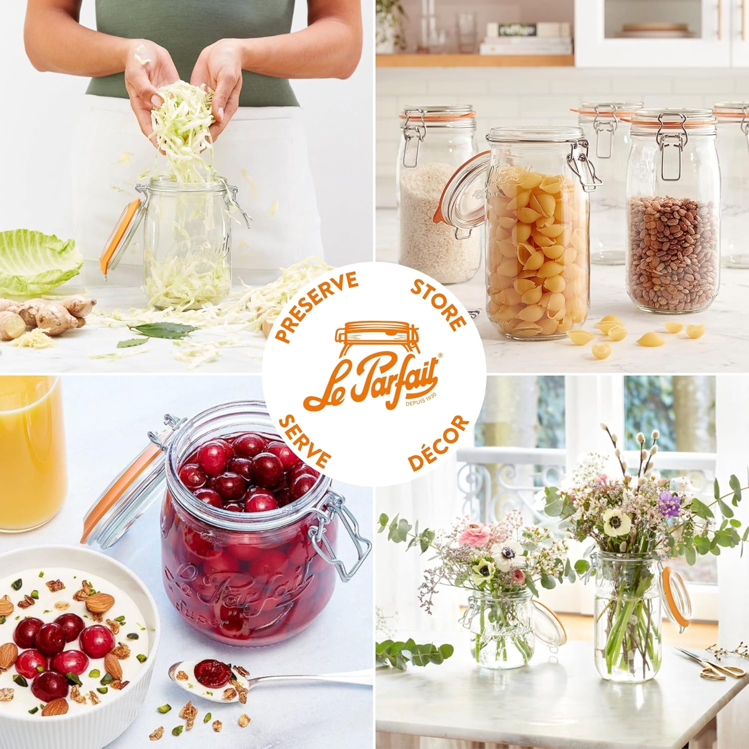 Le Parfait Super Jar 500mL (16oz) French Glass Preserving Jar w/Airtight Rubber Seal & Wire Bail Closure - BPA-Free Canning Jar for Pickles, Fruit, Sauce & Food Storage - Made in France Since 1930 4PK - Image 4
