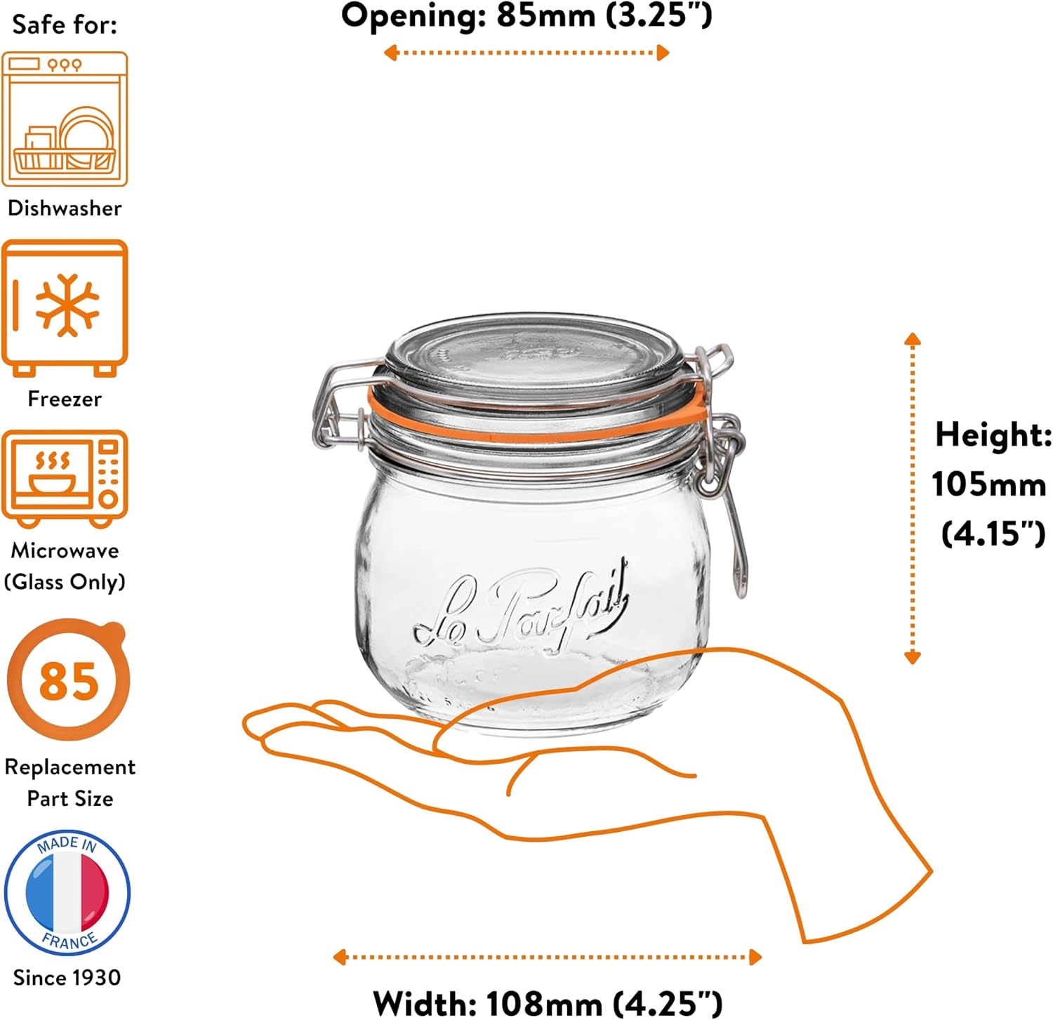 Le Parfait Super Jar 500mL (16oz) French Glass Preserving Jar w/Airtight Rubber Seal & Wire Bail Closure - BPA-Free Canning Jar for Pickles, Fruit, Sauce & Food Storage - Made in France Since 1930 4PK - Image 5