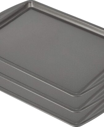 GoodCook Everyday Baking Sheet Set Nonstick Carbon Steel Standard-Sized Cookie Sheets for Even Baking, Bakeware Set Includes 3 Pans with Scratch-Resistant Finish, 13x9-Inch, Gray