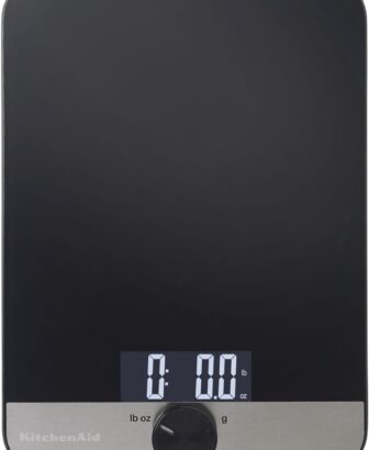 KitchenAid KQ908 Glass Surface 11 Pound Capacity Digital Kitchen and Food Scale, Scale for Food Ounces and Grams, Dry and Liquid Ingredients, Black