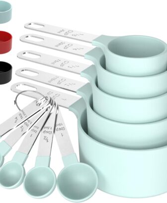 Measuring Cups & Spoons Set, Stackable Cups and Spoons | Nesting Measure Cups with Stainless Steel Handle, Kitchen Gadgets for Cooking & Baking (Green)